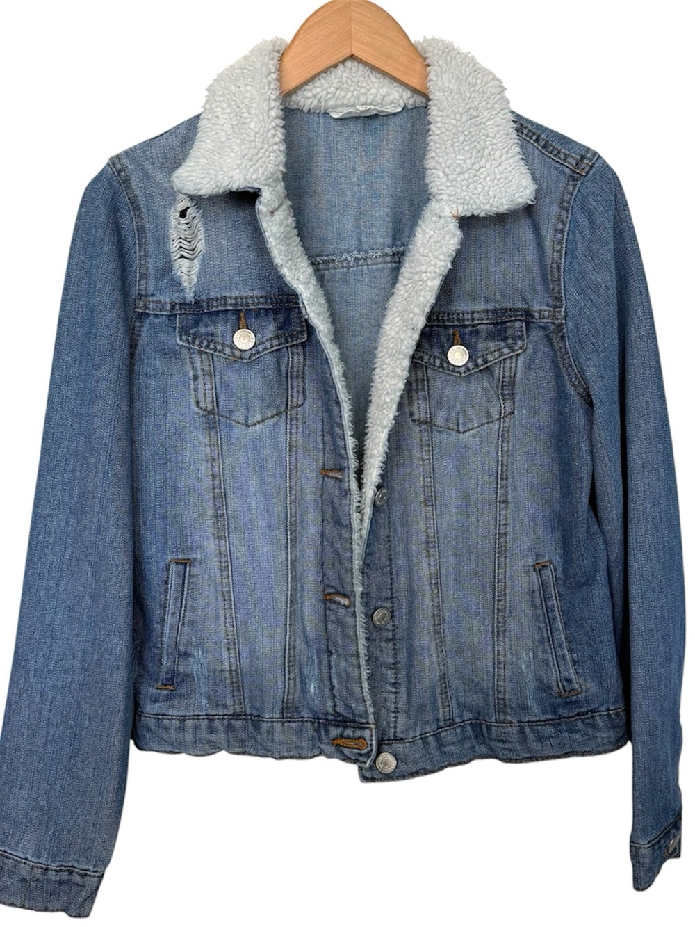 Ci Sono | Light Blue Denim Jacket Sherpa collar